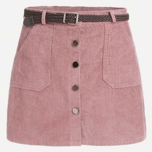 Pink Corduroy Button-Up Skirt